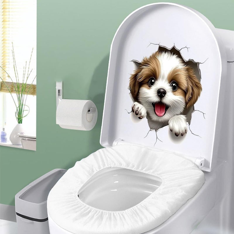 Iprokiu Cute Animal Toilet Sticker Waterproof 3D Funny Dog Cracking Toilet Seat Lid Decal Bathroom Wall Sticker Squirrel Toilet Lid Decal Home Decoration (Dog) - Image 5